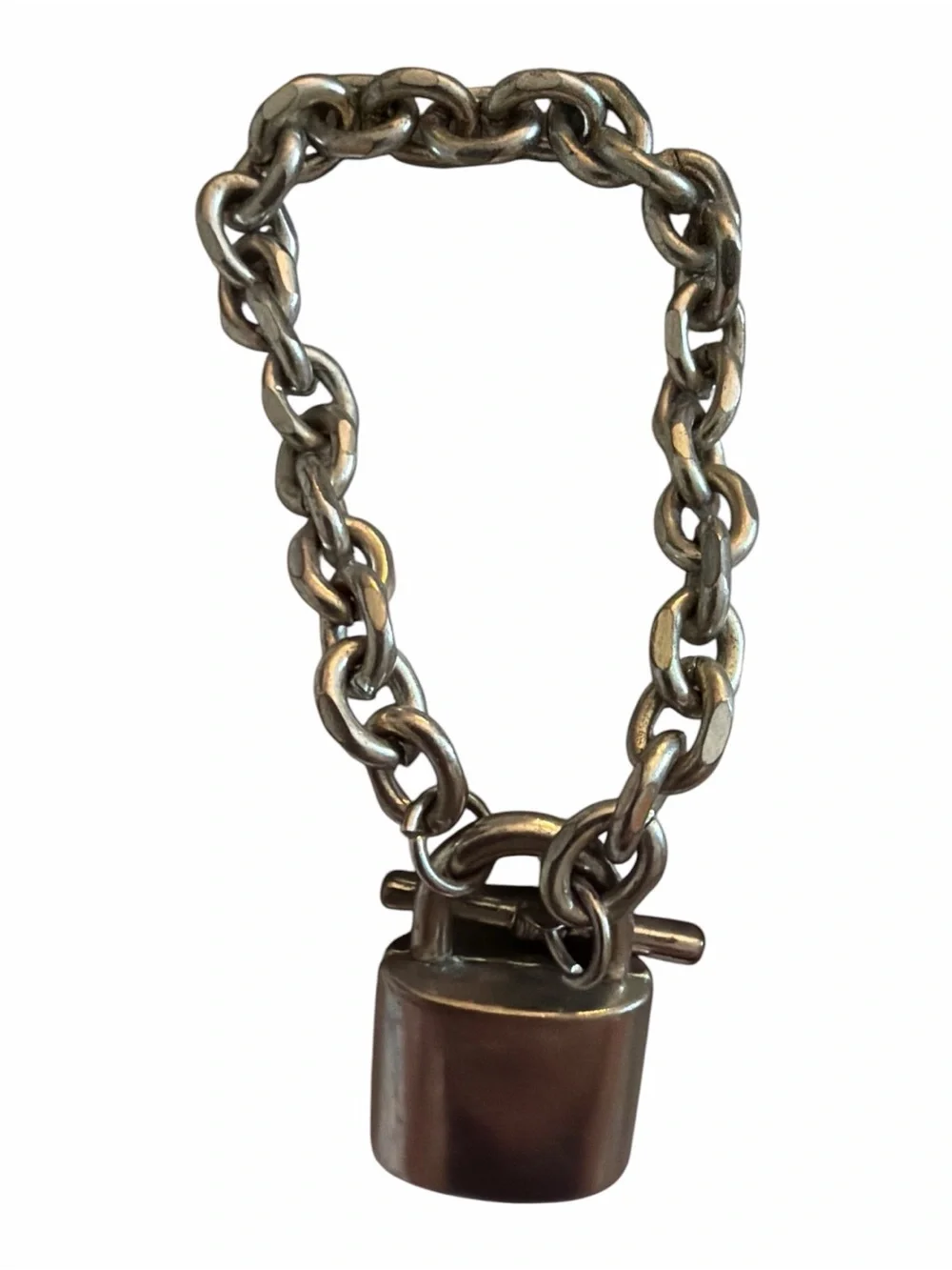 Silver Chunky Chain Bracelet with Padlock Charm